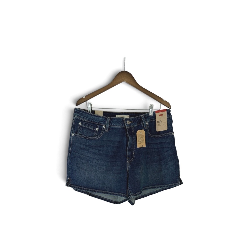 Levis A-Line Shorts Womens 33 Dark Wash Denim Mid Rise Stretch 58807-0013 NWT